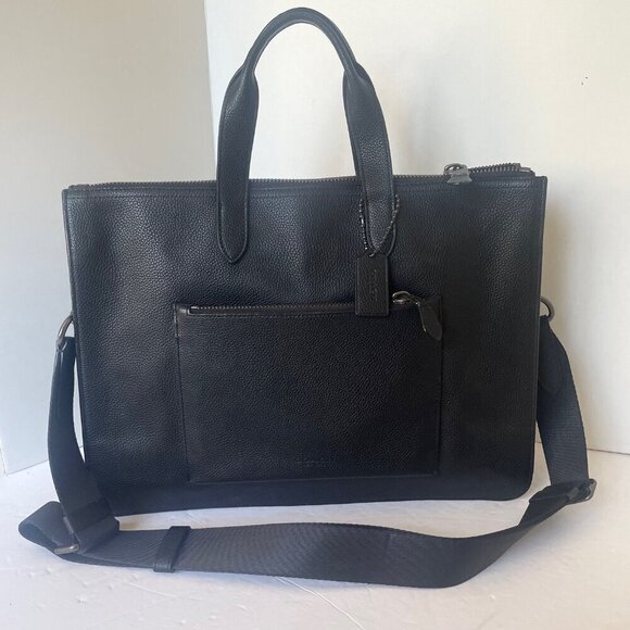 Coach Metropolitan Soft Briefcase Black Leather Laptop Bag Crossbody Slim Pocket - Picture 1 of 16